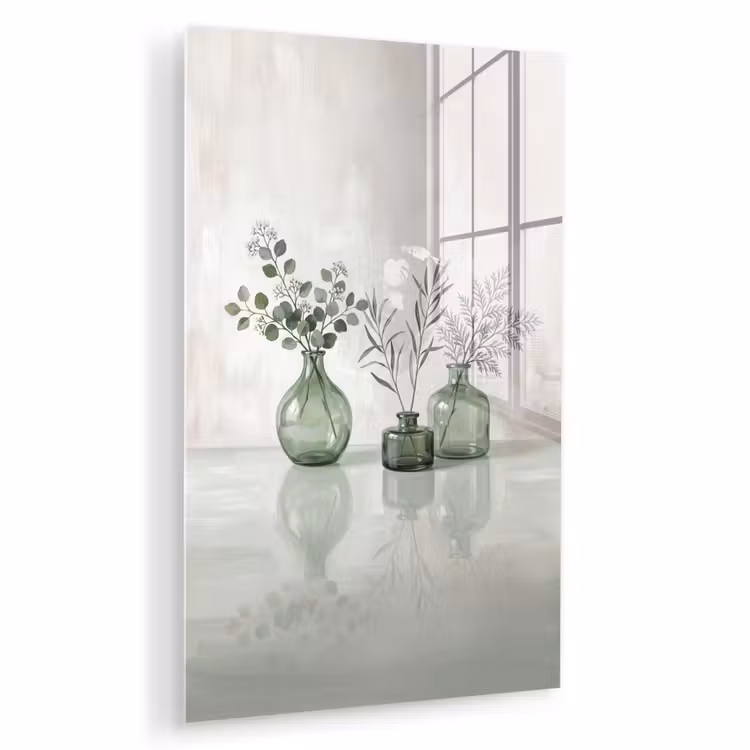 Glas schilderij - Vazen - Bladeren - Groen — 1