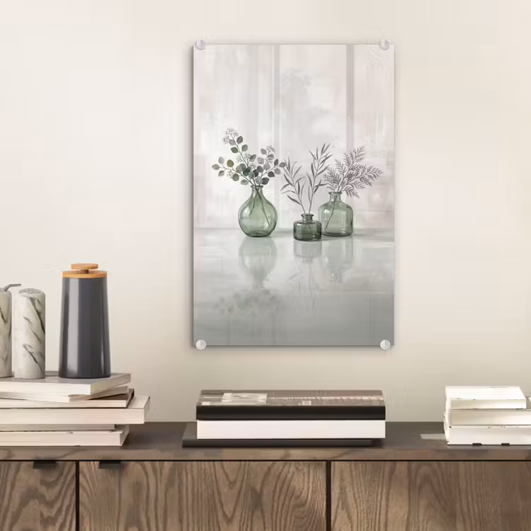 Glas schilderij - Vazen - Bladeren - Groen — 2