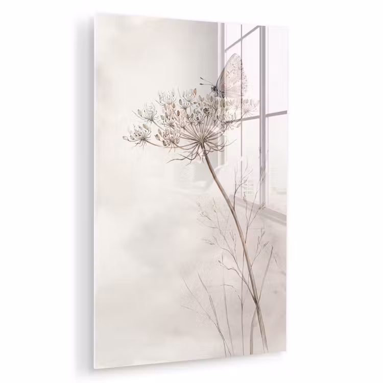 Glas schilderij - Vlinder - Bloem -Natuur - Beige — 1