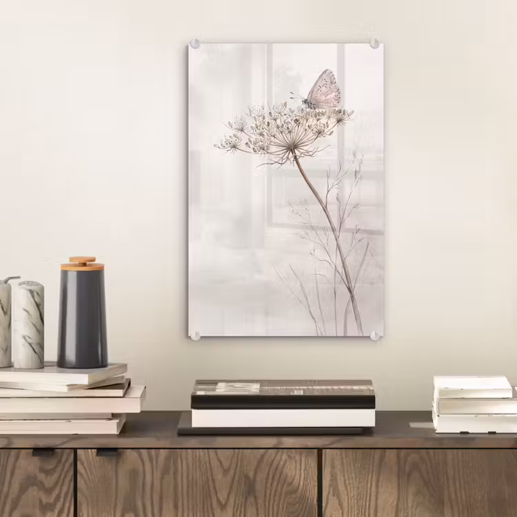 Glas schilderij - Vlinder - Bloem -Natuur - Beige — 2