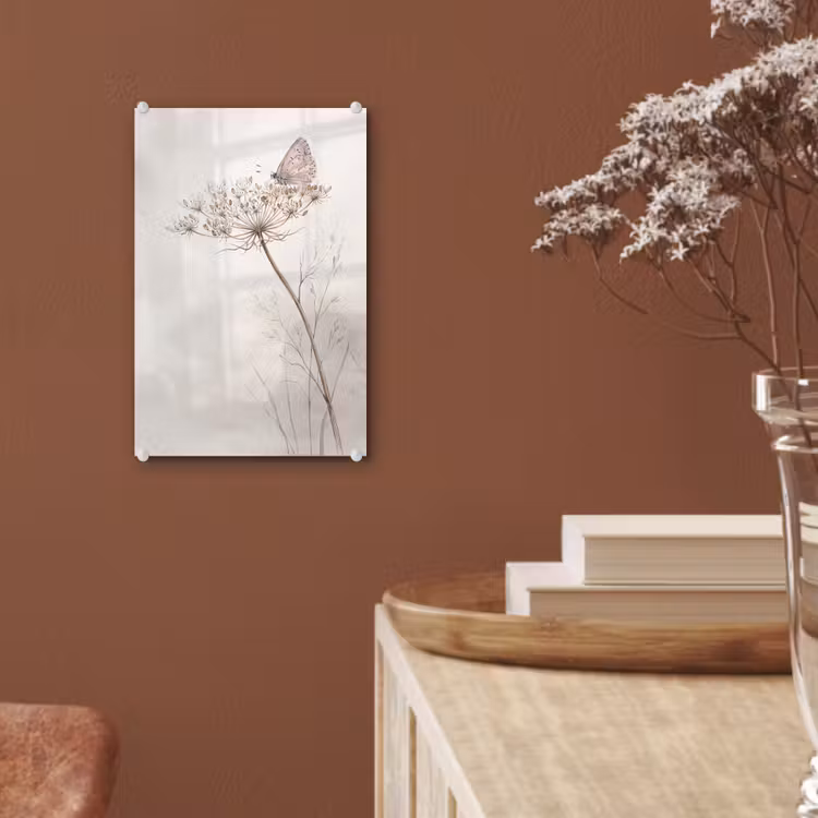 Glas schilderij - Vlinder - Bloem -Natuur - Beige — 6