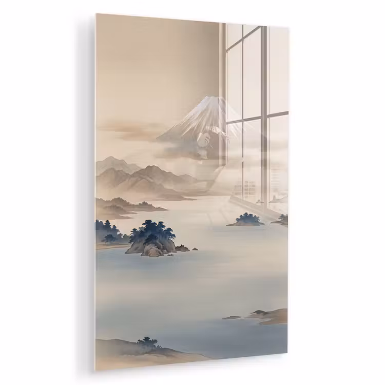 Glas schilderij - Japans - Landschap - Beige — 1