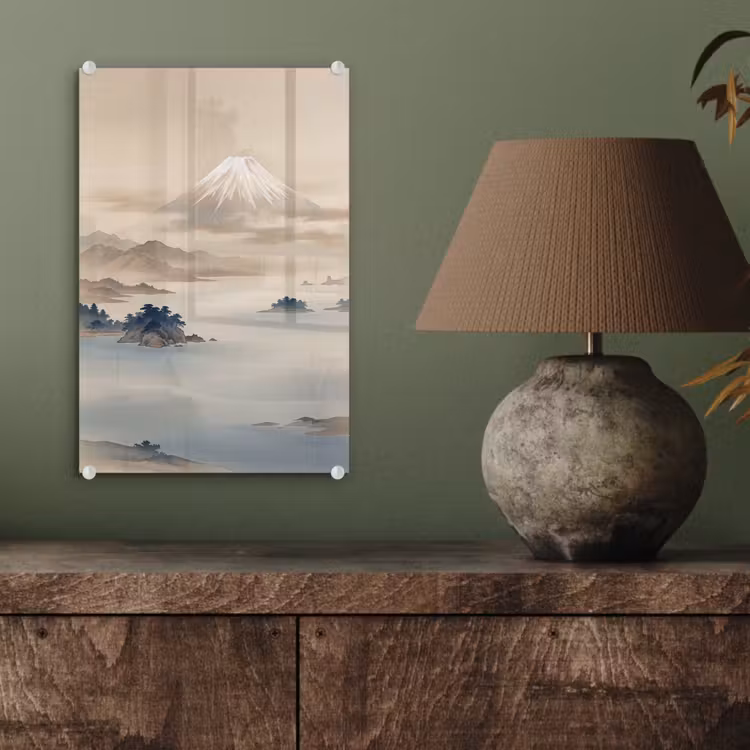 Glas schilderij - Japans - Landschap - Beige — 4