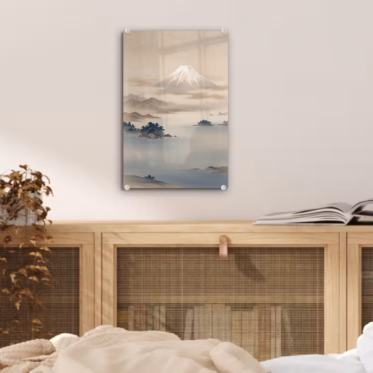 Glas schilderij - Japans - Landschap - Beige — 5