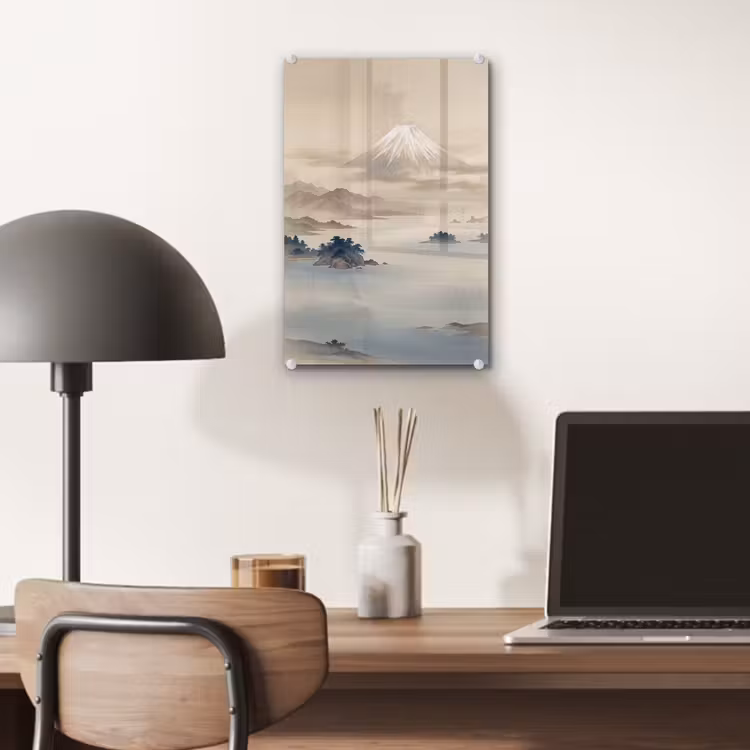 Glas schilderij - Japans - Landschap - Beige — 7