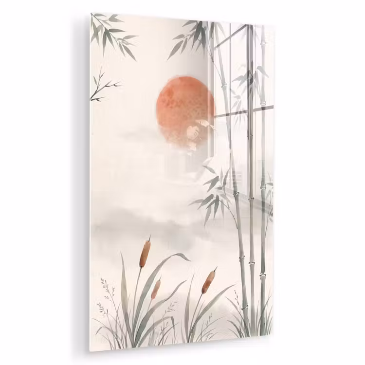 Glas schilderij - Minimalistisch - Bamboe - Groen — 1