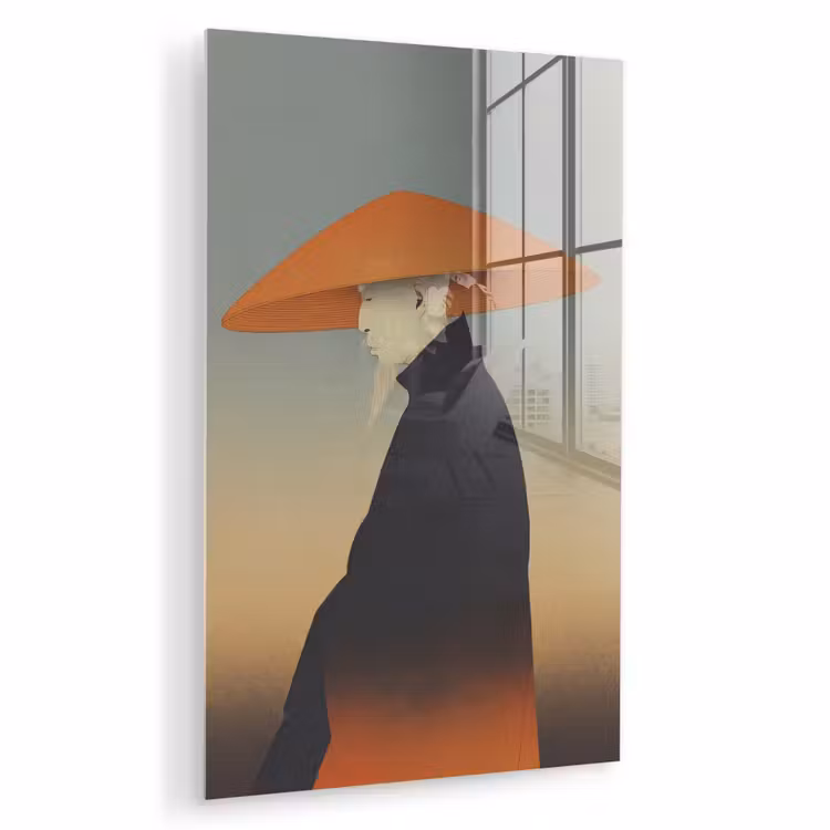 Glas schilderij - Minimalistisch - Silhouet - Oranje — 1