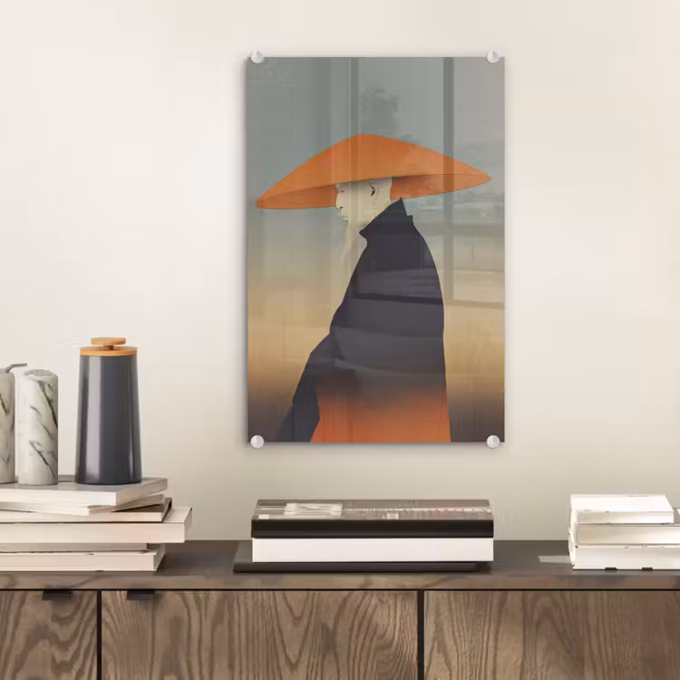 Glas schilderij - Minimalistisch - Silhouet - Oranje — 2
