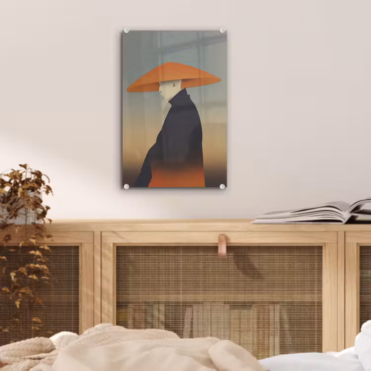 Glas schilderij - Minimalistisch - Silhouet - Oranje — 5