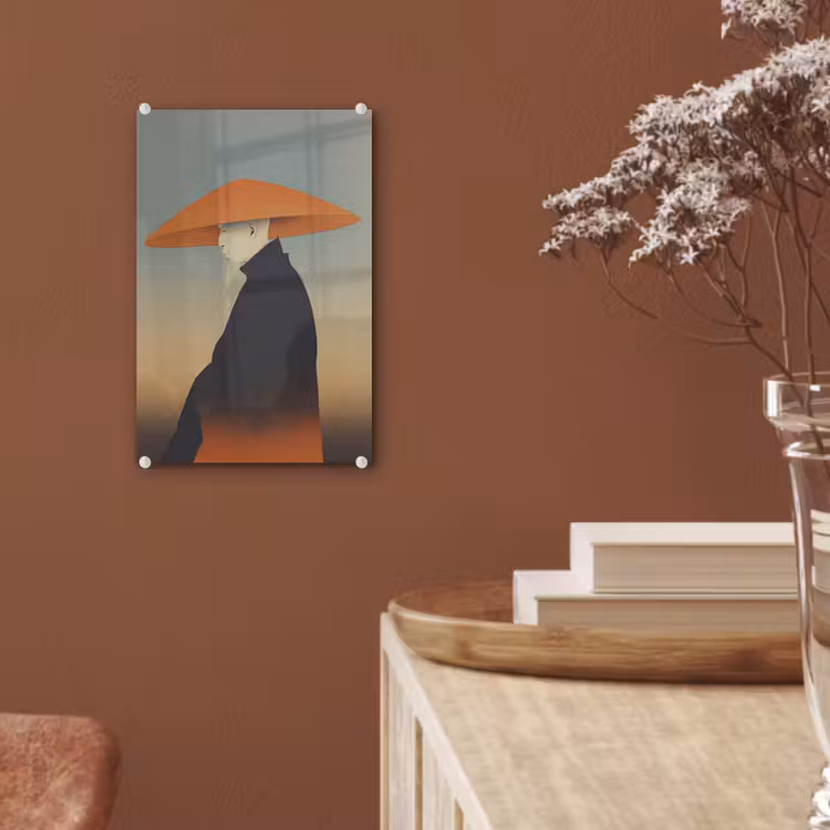 Glas schilderij - Minimalistisch - Silhouet - Oranje — 6