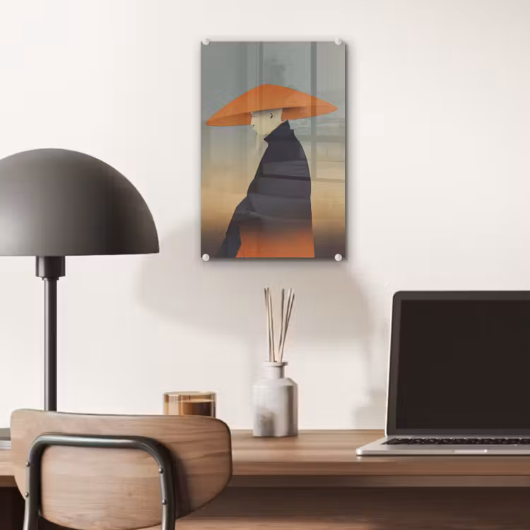 Glas schilderij - Minimalistisch - Silhouet - Oranje — 7