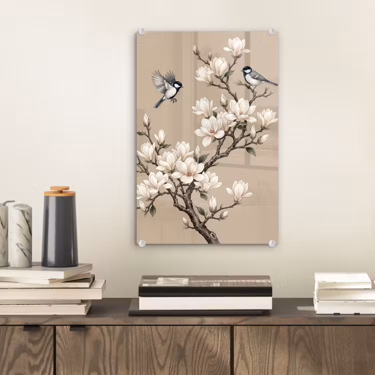Glas schilderij - Oosters - Vogels - Beige — 2