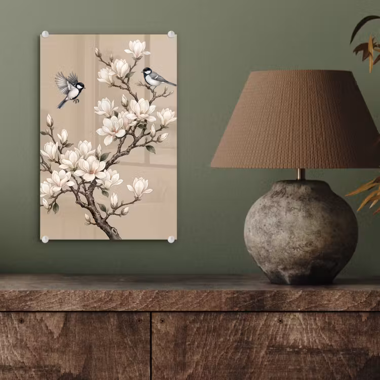 Glas schilderij - Oosters - Vogels - Beige — 4