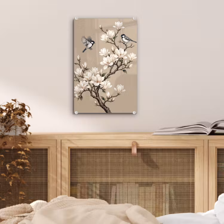 Glas schilderij - Oosters - Vogels - Beige — 5