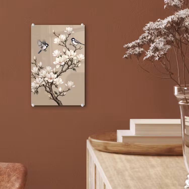 Glas schilderij - Oosters - Vogels - Beige — 6