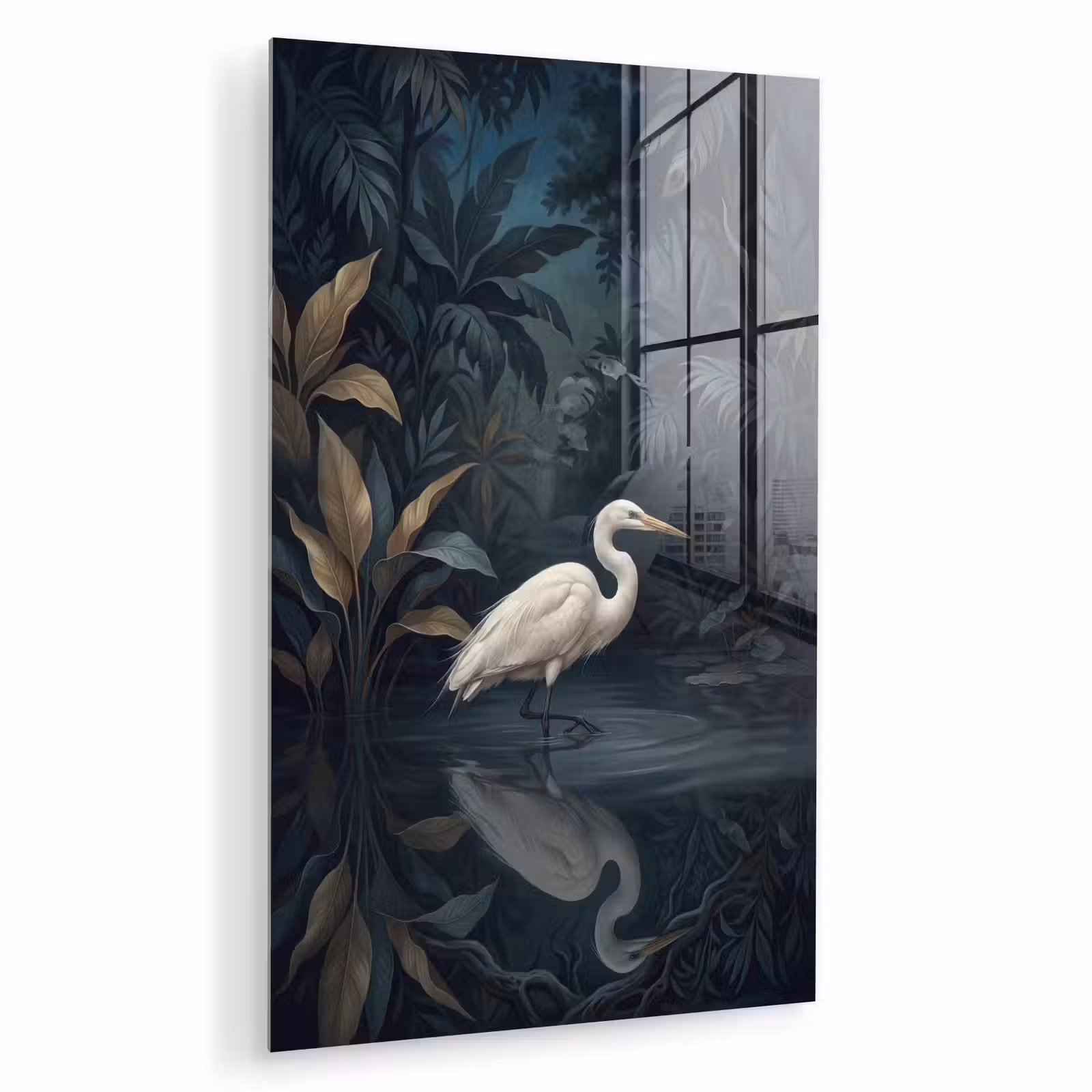 Glas schilderij - Reiger - Water - Natuur - Modern - Wit — 1