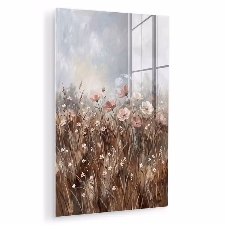 Glas schilderij - Bloemen - Botanisch - Schilderij - Pastel - Rustiek — 1
