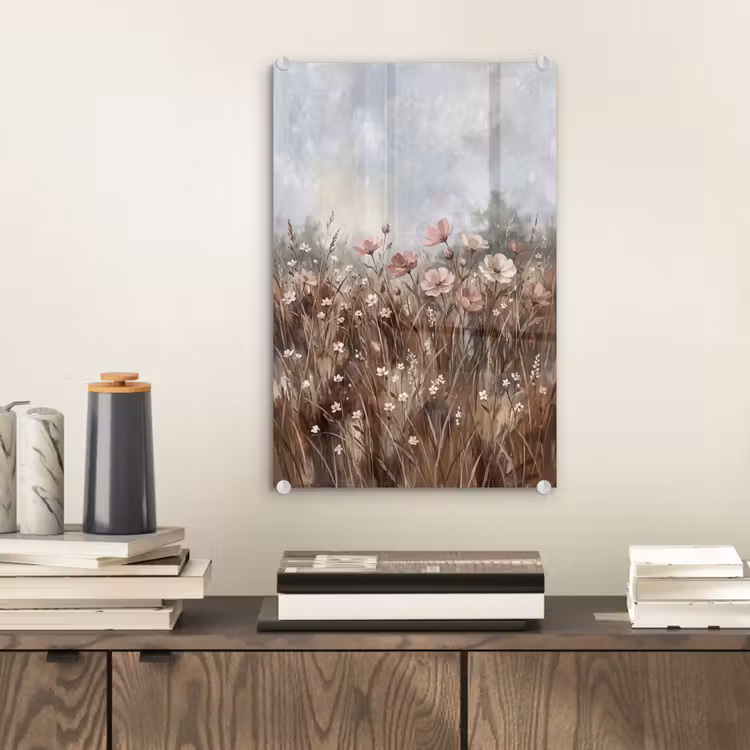 Glas schilderij - Bloemen - Botanisch - Schilderij - Pastel - Rustiek — 2