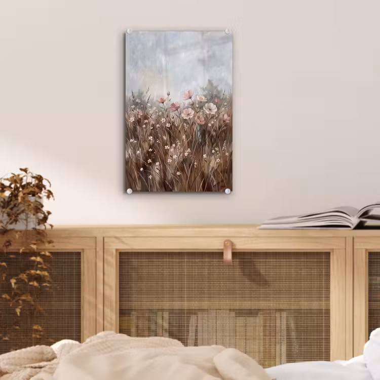 Glas schilderij - Bloemen - Botanisch - Schilderij - Pastel - Rustiek — 5
