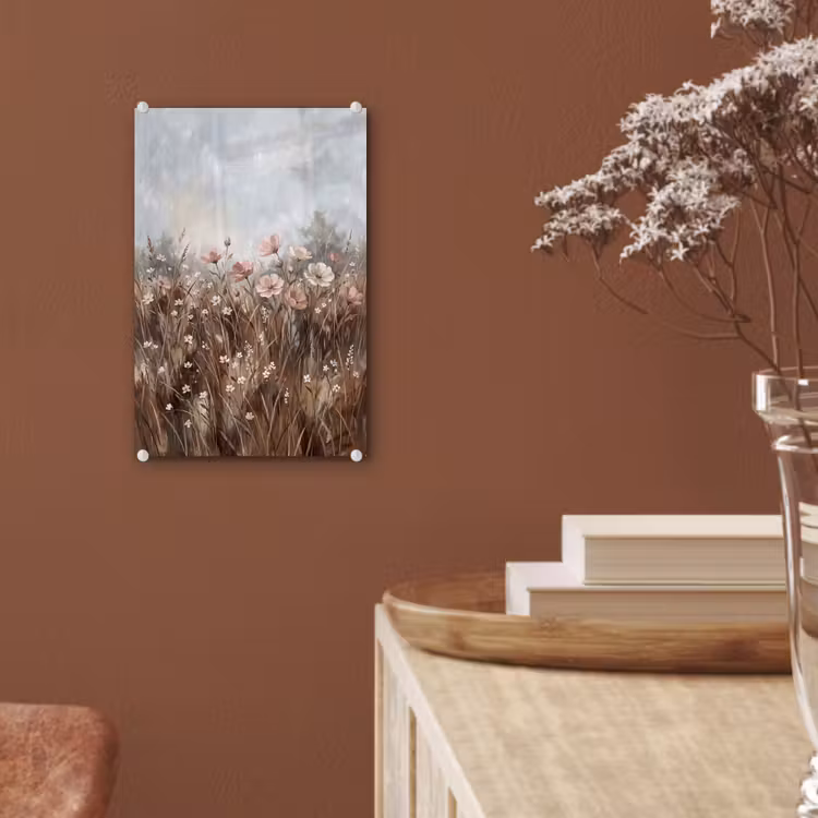 Glas schilderij - Bloemen - Botanisch - Schilderij - Pastel - Rustiek — 6