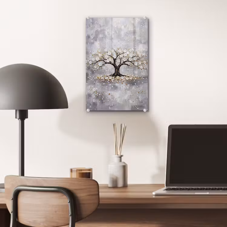 Glas schilderij - Boom - Bloemen - Natuur - Abstract - Wit — 7