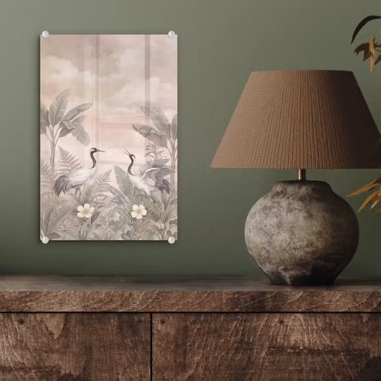 Glas schilderij - Kraanvogels - Natuur - Roze — 4