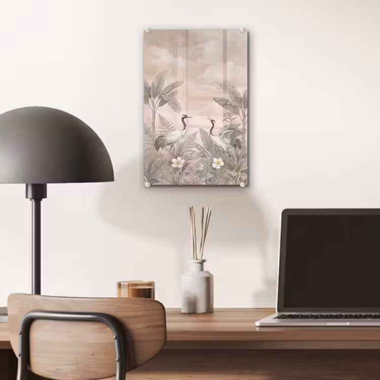 Glas schilderij - Kraanvogels - Natuur - Roze — 7