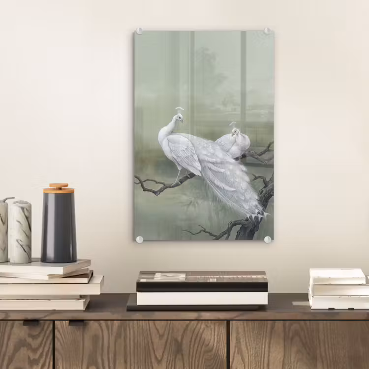 Glas schilderij - Pauwen - Wit - Natuur - Groen — 2