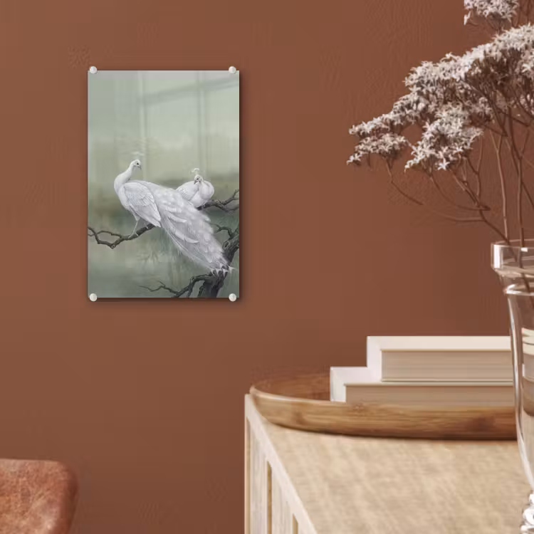 Glas schilderij - Pauwen - Wit - Natuur - Groen — 6