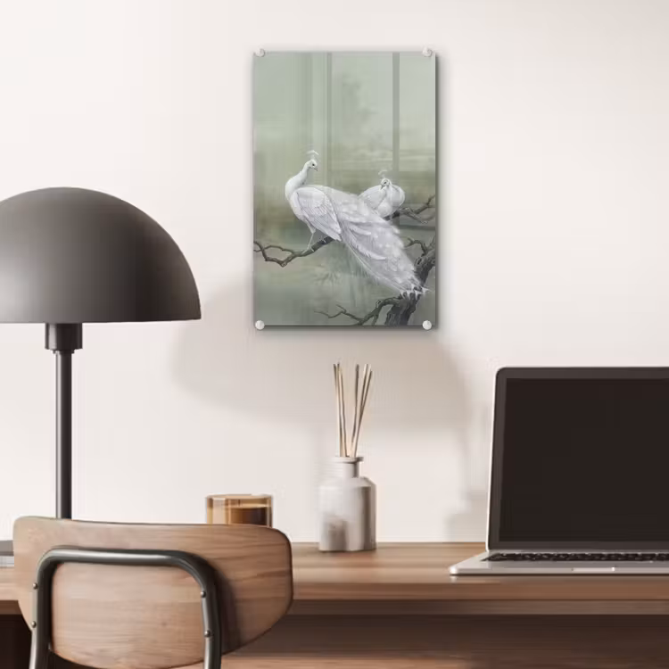 Glas schilderij - Pauwen - Wit - Natuur - Groen — 7