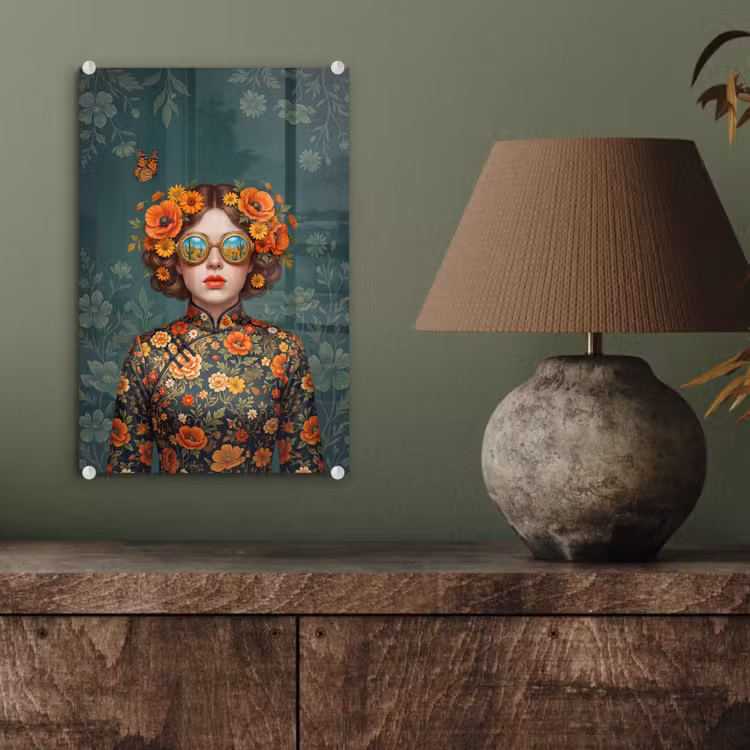 Glas schilderij - Portret - Vrouw - Kleurrijk - Expressief — 4
