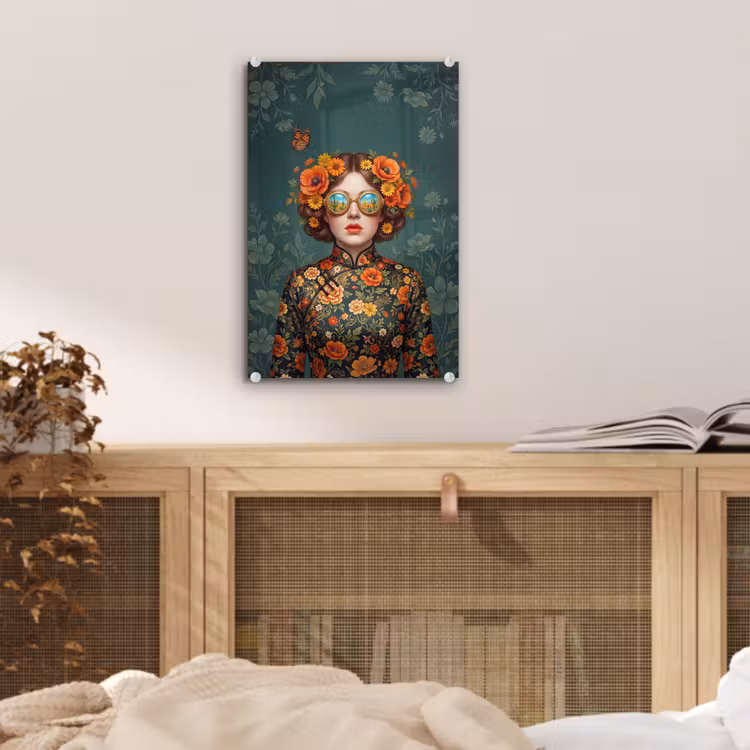 Glas schilderij - Portret - Vrouw - Kleurrijk - Expressief — 5