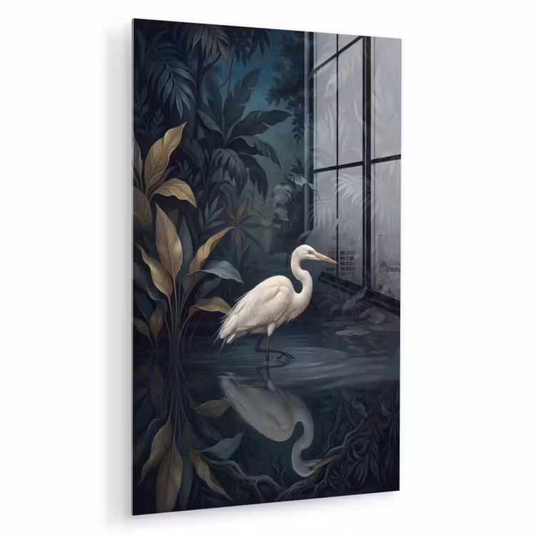 Glas schilderij - Reiger - Water - Natuur - Modern - Wit — 1