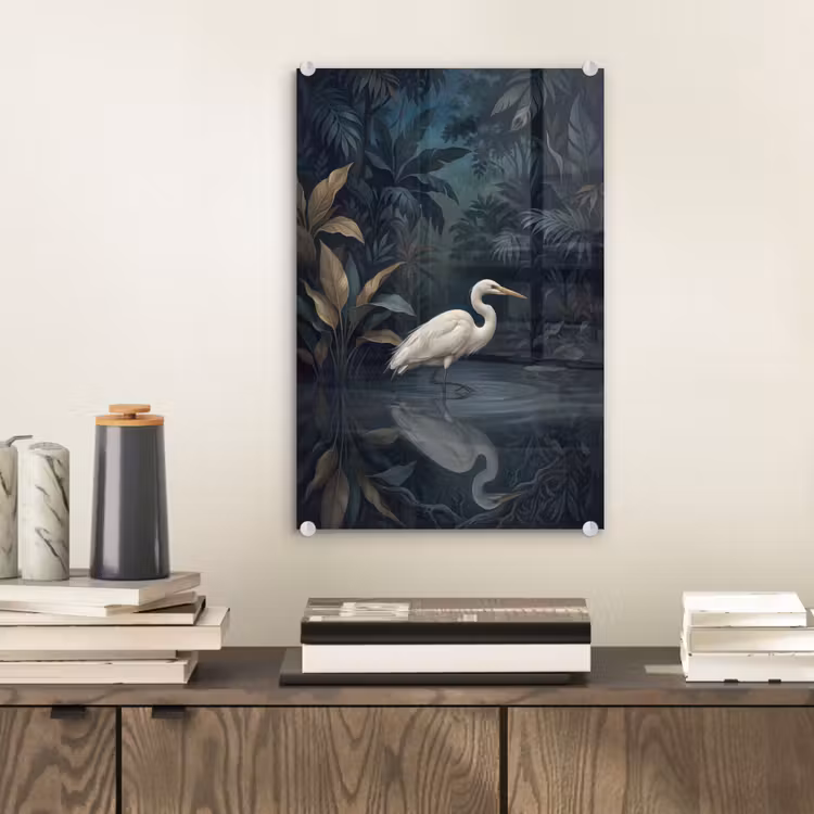 Glas schilderij - Reiger - Water - Natuur - Modern - Wit — 2