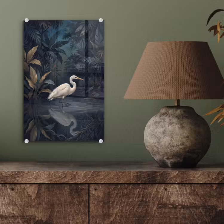 Glas schilderij - Reiger - Water - Natuur - Modern - Wit — 4