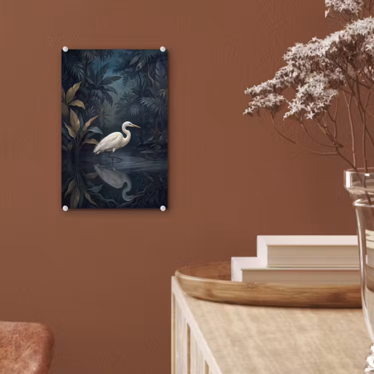 Glas schilderij - Reiger - Water - Natuur - Modern - Wit — 6