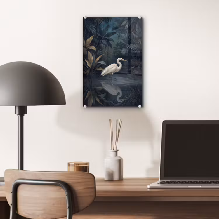 Glas schilderij - Reiger - Water - Natuur - Modern - Wit — 7
