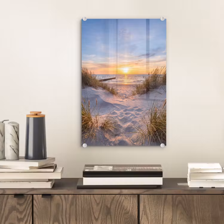 Glas schilderij - Strand - Zonsondergang - Natuur - Landschap — 2