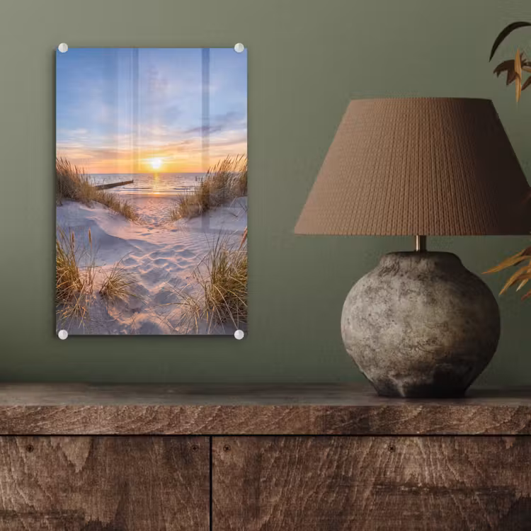 Glas schilderij - Strand - Zonsondergang - Natuur - Landschap — 4