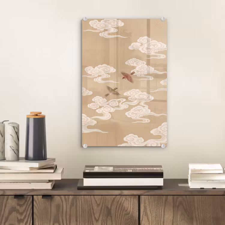 Glas schilderij - Vogels - Vliegen - Beige — 2