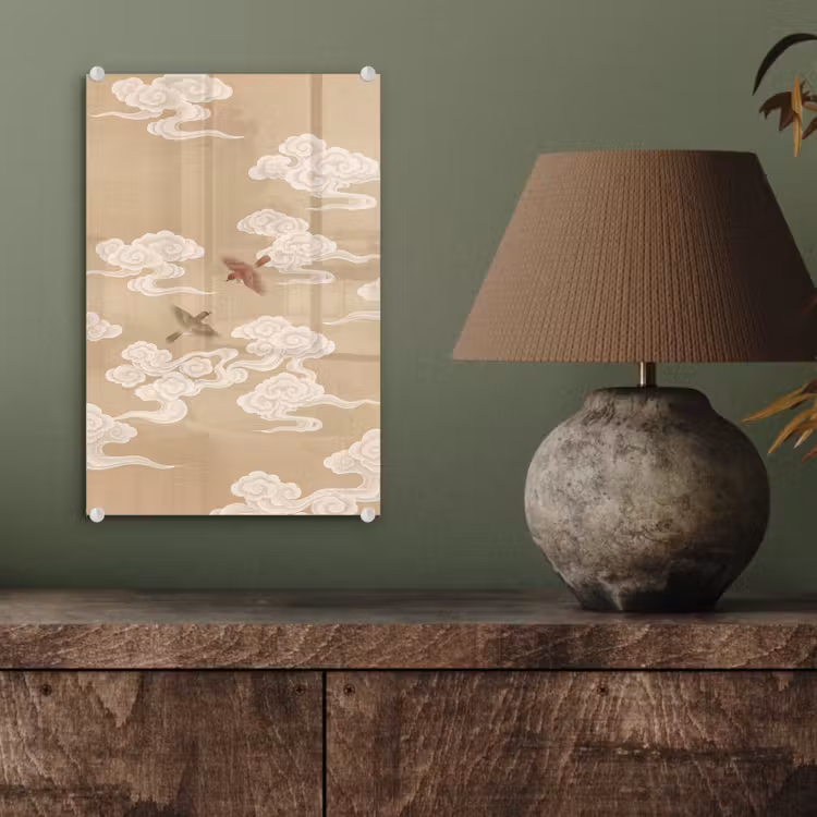 Glas schilderij - Vogels - Vliegen - Beige — 4