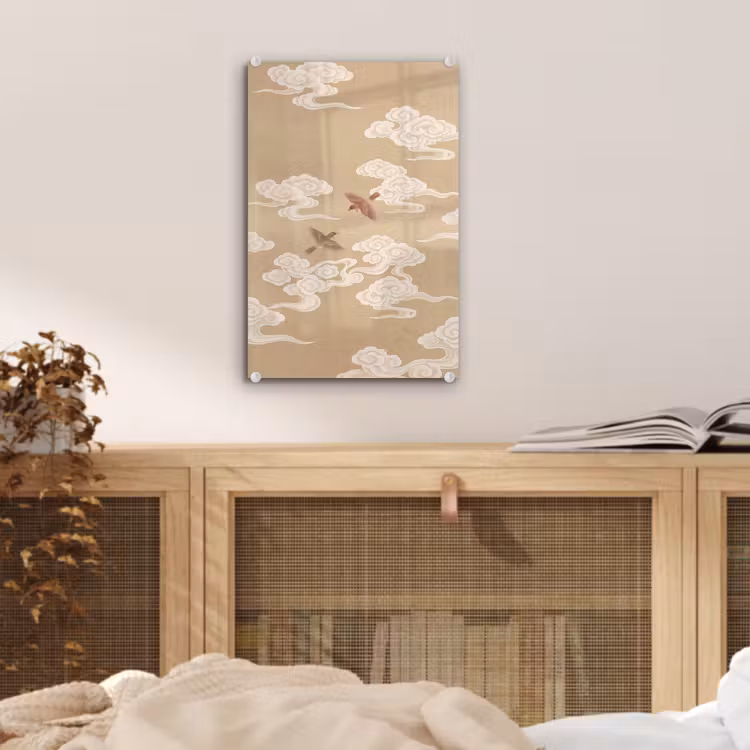 Glas schilderij - Vogels - Vliegen - Beige — 5