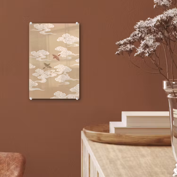 Glas schilderij - Vogels - Vliegen - Beige — 6