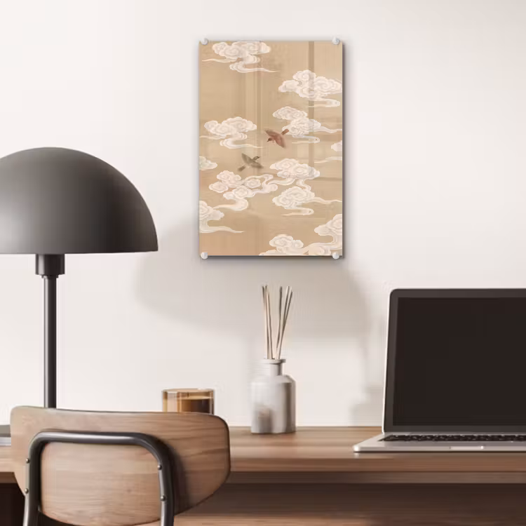 Glas schilderij - Vogels - Vliegen - Beige — 7