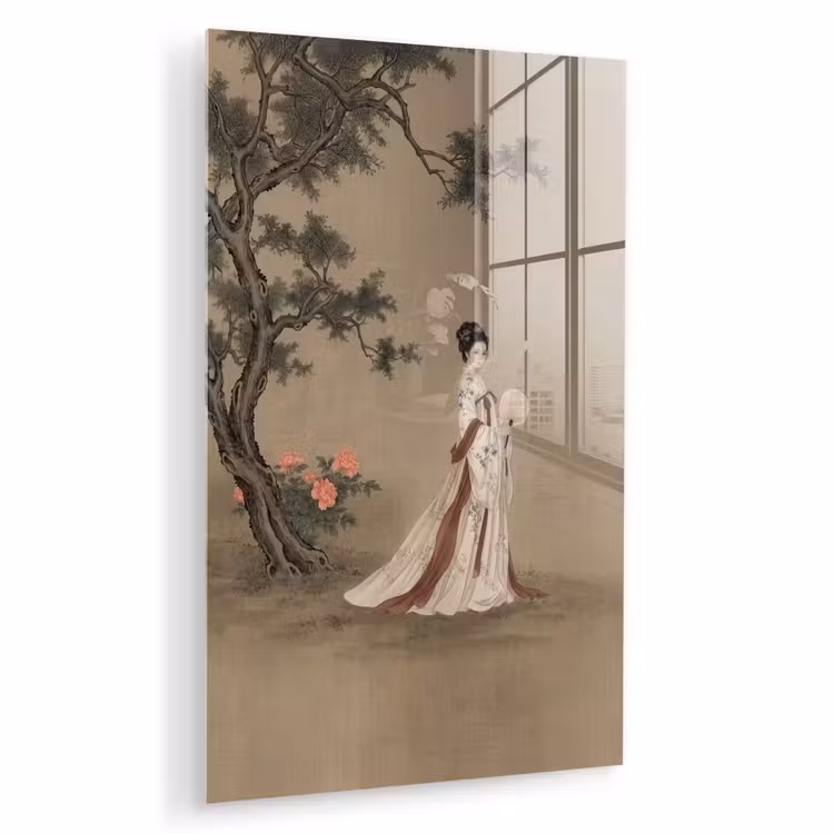 Glas schilderij - Vrouw - Azië - Kunst - Beige — 1