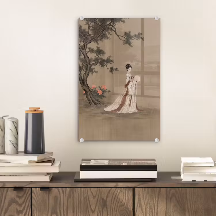 Glas schilderij - Vrouw - Azië - Kunst - Beige — 2