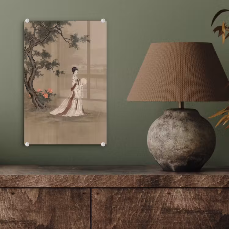 Glas schilderij - Vrouw - Azië - Kunst - Beige — 4