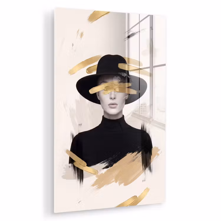 Glas schilderij - Vrouw - Portret - Modern - Goud - Kunst — 1
