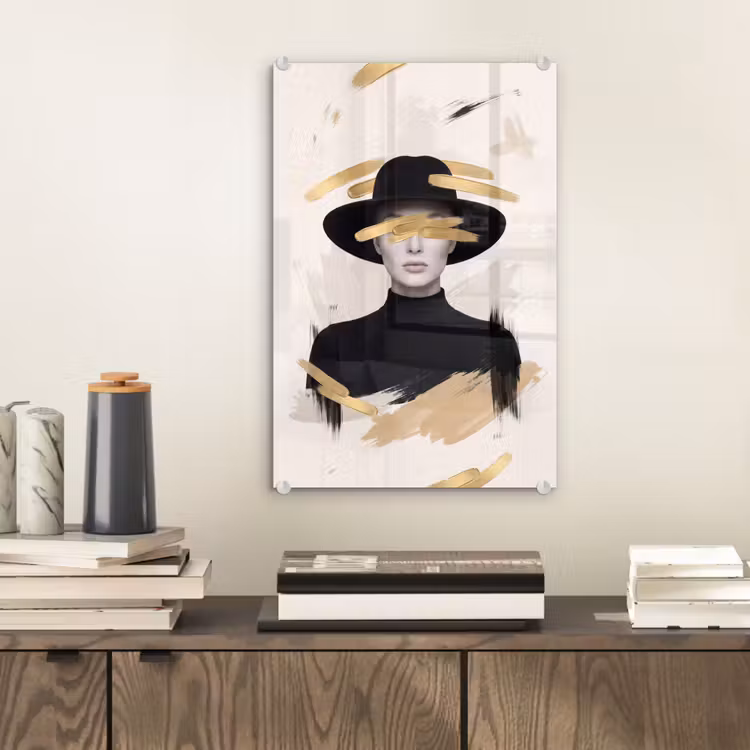 Glas schilderij - Vrouw - Portret - Modern - Goud - Kunst — 2