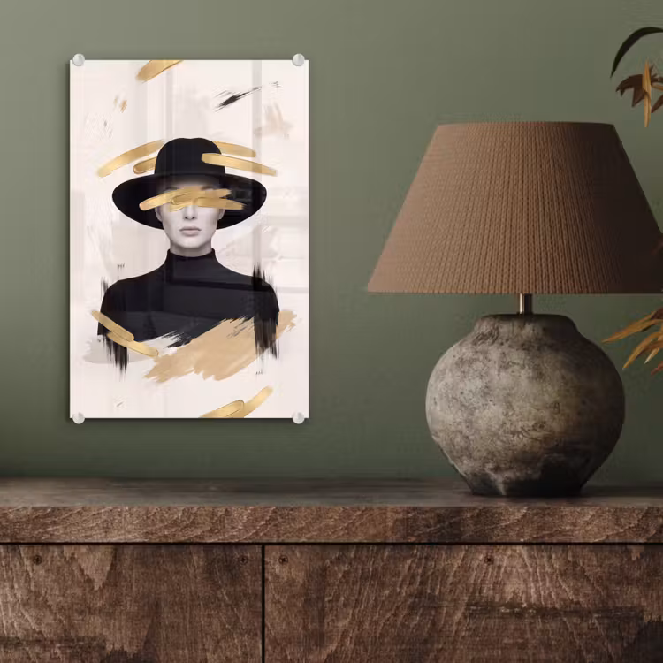 Glas schilderij - Vrouw - Portret - Modern - Goud - Kunst — 4